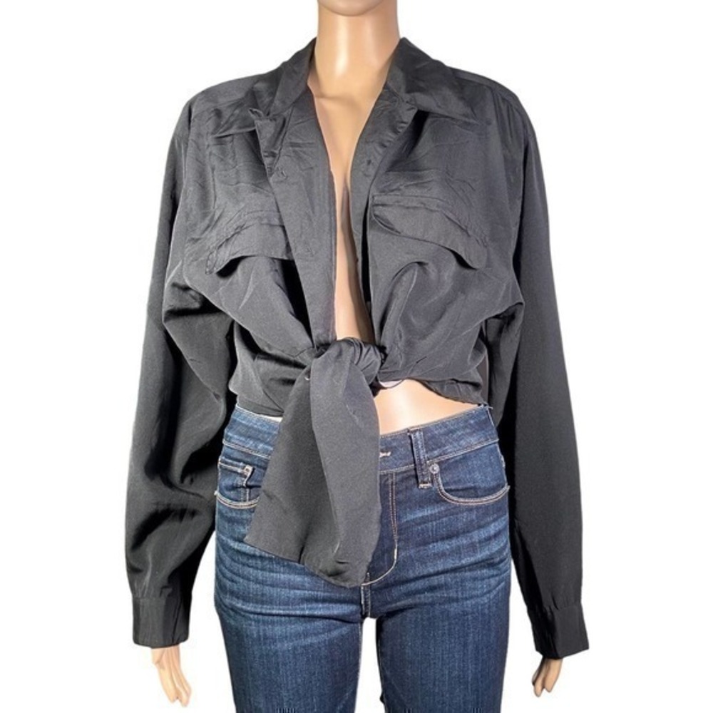 Vintage Blue Diamond Plus Black Utility Style Button Front Top Size 16 - "Indy"